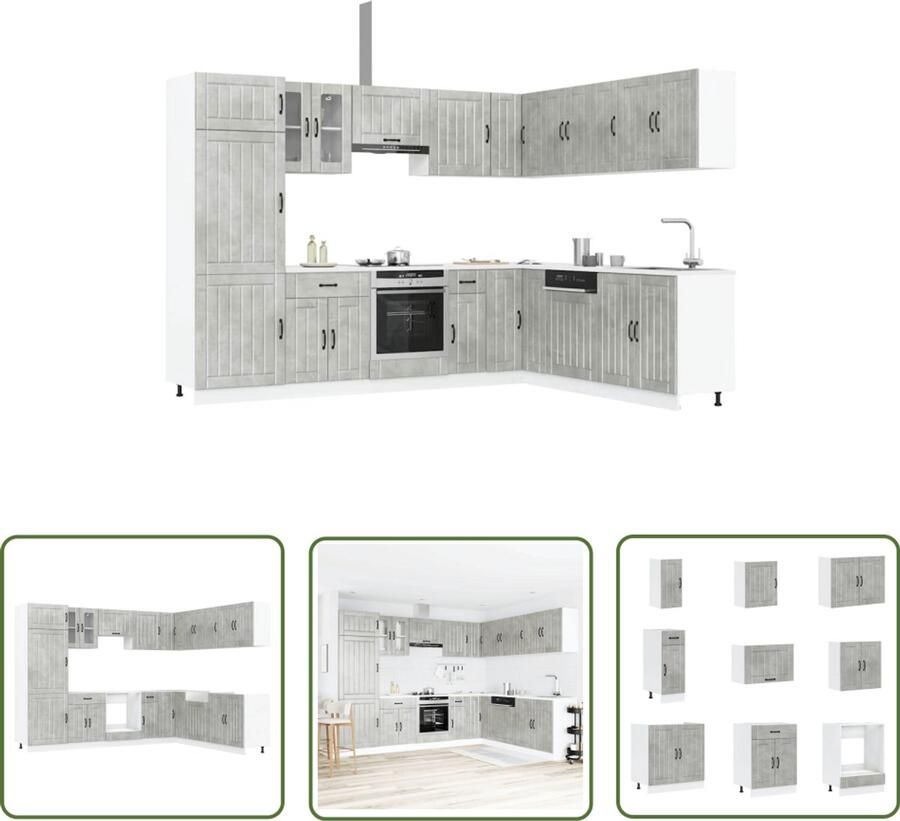 The Living Store 14-delige Keukenkastenset Lucca bewerkt hout betongrijs Keuken Kast Houten Keuken Betonnen Grijze Keuken Keukenkasten Set Lucca Serie