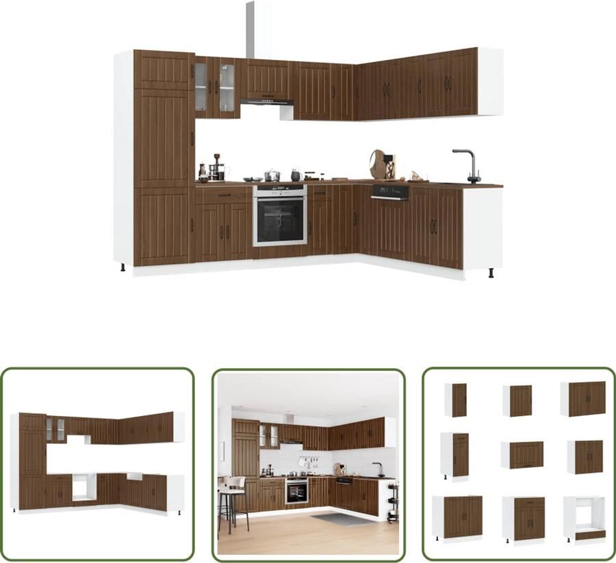 The Living Store 14-delige Keukenkastenset Lucca bewerkt hout bruin eikenkleur Keukenkasten Houten Kast Bruine Eiken Meubels Keukenrenovatie Opslagoplossing