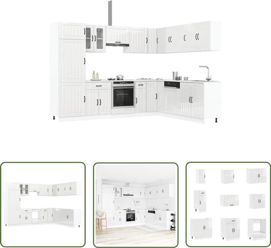 VidaXL Keuken Kastensets Keuken Kastenserie 14-delige Keukenkastenset Lucca bewerkt hout glanzend wit Houten Keukenkasten Glanzend Witte Keukenkasten Lucca Serie