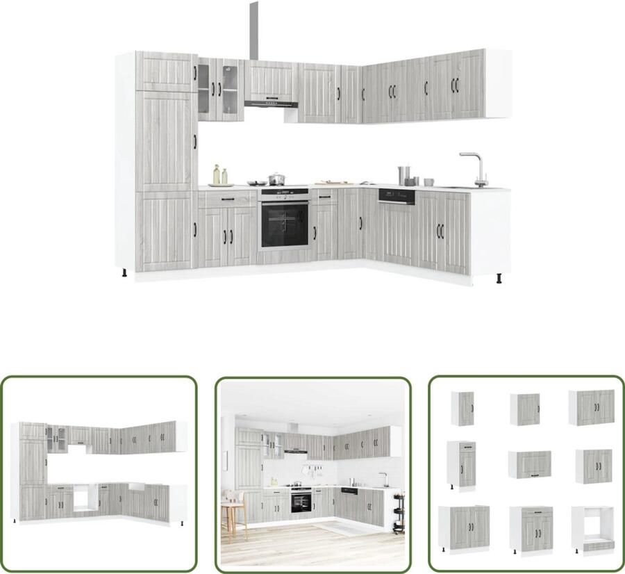 The Living Store 14-delige Keukenkastenset Lucca bewerkt hout grijs sonoma eiken Keuken Kast Keukenkastenset Houten Keuken Grijze Keuken Landelijke Keuken