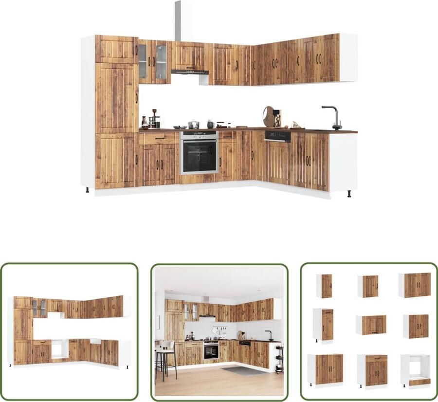 The Living Store 14-delige Keukenkastenset Lucca bewerkt hout oud houtkleurig Keukenkasten Houten Kast Keukenmeubels Landelijk Interieur Vintage Keuken