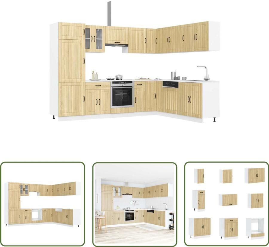 The Living Store 14-delige Keukenkastenset Lucca bewerkt hout sonoma eikenkleur Keuken Kast Landelijk Interieur Houten Keuken Keukenkasten Set Sonome Eiken