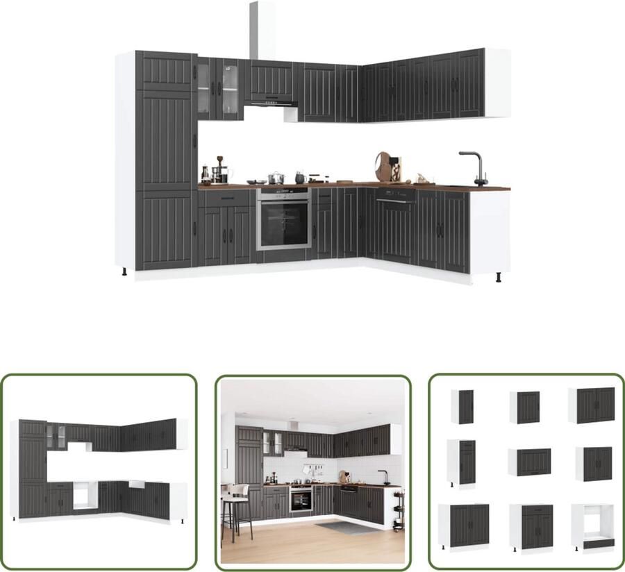 The Living Store 14-delige Keukenkastenset Lucca bewerkt hout zwart Keukenkasten Keukenmeubels Houten Keukenkasten Zwarte Keukenkasten Lucca Serie