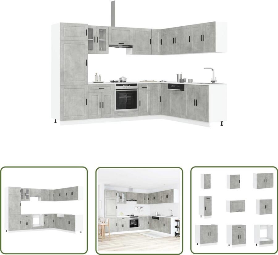 The Living Store 14-delige Keukenkastenset Porto bewerkt hout betongrijs Keuken Kast Set Houten Keuken Betonnen Grijze Keuken Opslagruimte Keuken Design