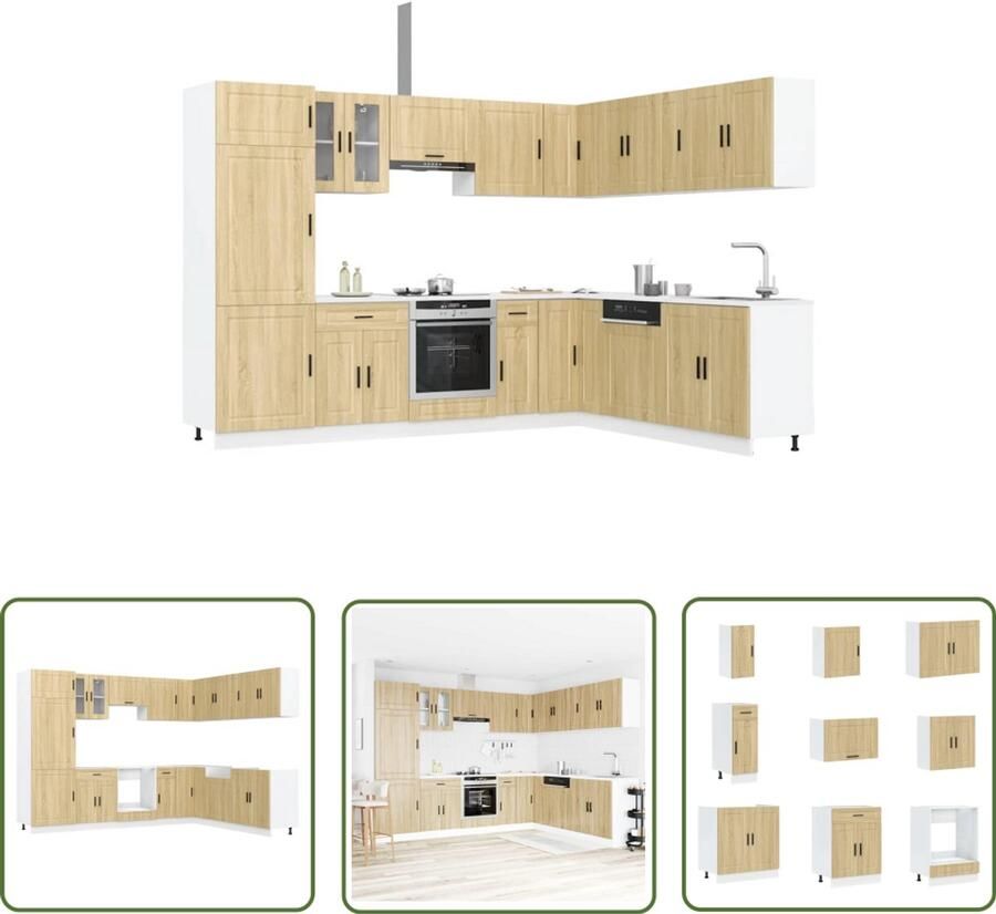 VidaXL 14-delige Keukenkastenset Porto bewerkt hout sonoma eikenkleur Keuken Kasten Keukenkastenset Sonoma Eiken Houten Keukenkasten Opslagruimte Keuken