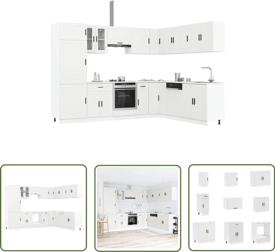 The Living Store 14-delige Keukenkastenset Porto bewerkt hout wit Keukenkasten Houten Keukenkasten Witte Keukenkasten Keukenmeubels Kookeiland