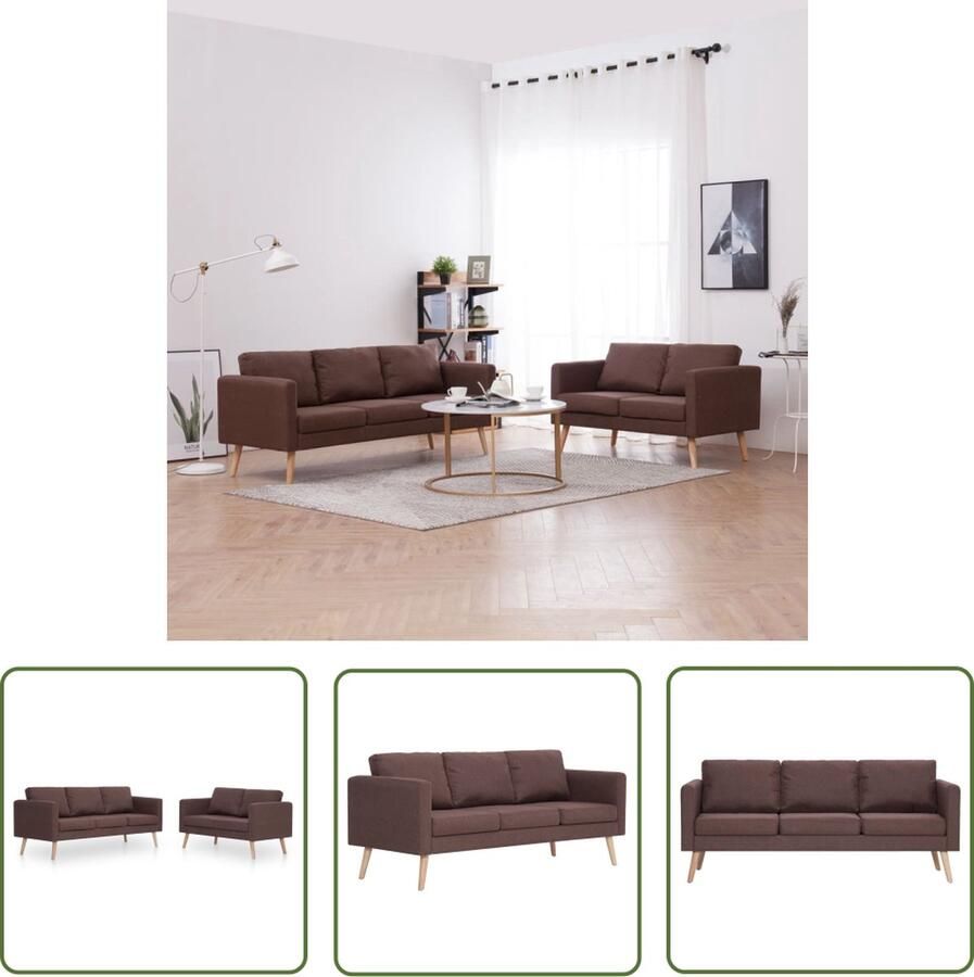 The Living Store Bankstel naam 2-zitsbank en 3-zitsbank Bruin Houten frame en stof Bankstel Bruine Bank Lederlook Bank Salontafel Woonkamer Meubels - Foto 2
