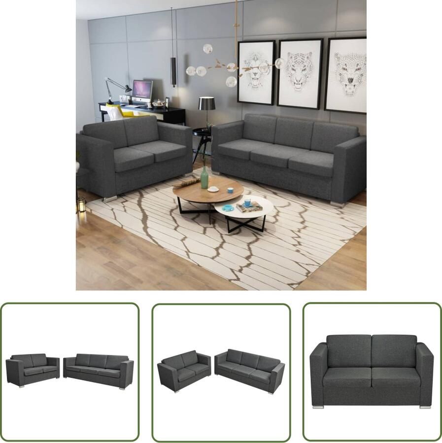 The Living Store Stijlvol Bankstel 2+3 Zits Dik Gevulde Kussens Verwijderbare Kussenhoezen Donkergrijs Bankstel Donker Grijs Bank Lederlook Bank Loungehoek Hoekbank - Foto 3