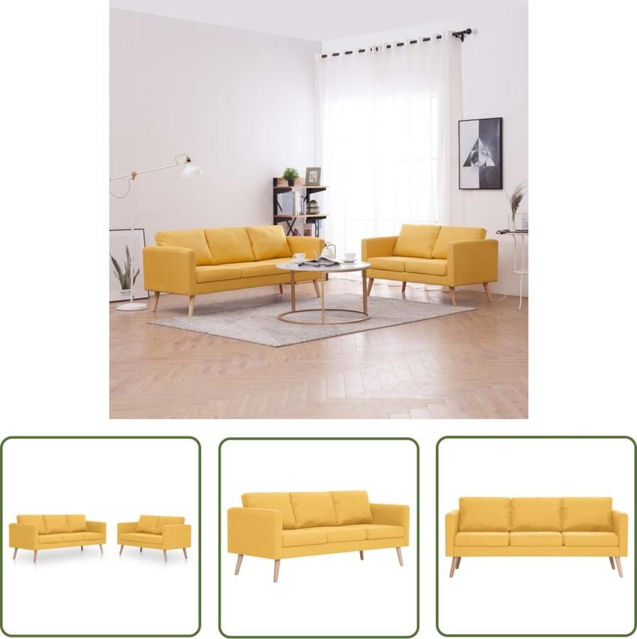 The Living Store Bankstel 2-delig Stof Geel Houten Frame afmetingen Bankstel Sofa Gestoffeerd Meubilair Lounge Set Salontafel - Foto 2