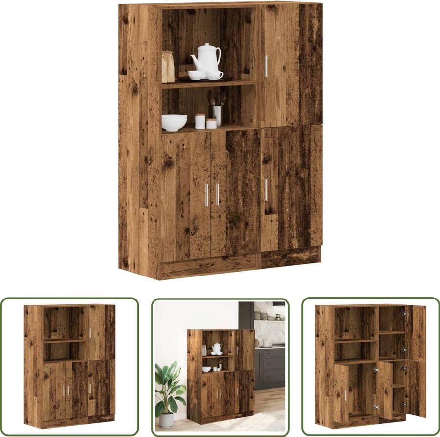 The Living Store 2-delige Keukenkastenset bewerkt hout oud houtkleurig Keukenkasten Houten Keukenkasten Opslagruimte Keuken Organisatie Vintage Keuken