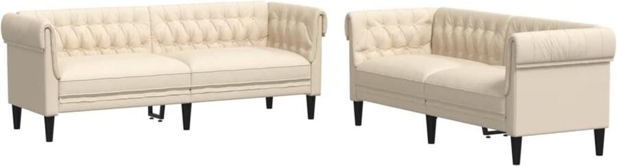 The Living Store 2-delige Loungeset stof crèmekleurig Loungebank Bankstel Sofa Set Woonkamer Meubilair Creme Kleur - Foto 3