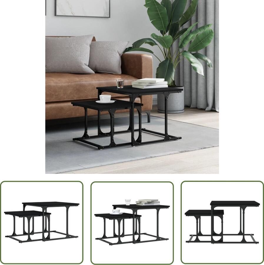 The Living Store Salontafelset In elkaar passend Materiaal- Bewerkt hout metaal Kleur- Zwart Afmetingen- 50x52x40cm 40x42x30cm Montage vereist Salontafel Bijzettafel Nesttafels Zwarte Salontafel Houten Salontafel