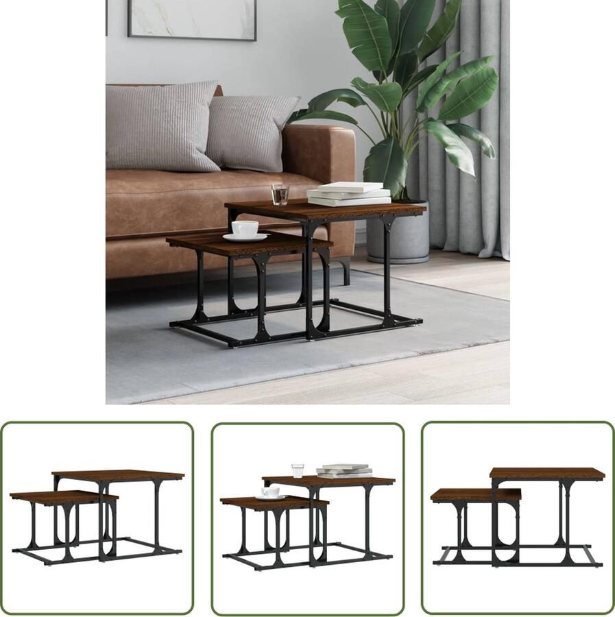 The Living Store Salontafelset Wood In elkaar passend Verschillende maten Hoogwaardig hout Stevig tafelblad Salontafel Bijzet Tafels Houten Salontafel Tafeltjesset Multifunctionele Tafel