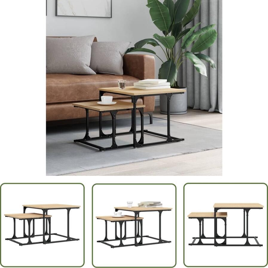 The Living Store Salontafel Set Hout In elkaar passend Verschillende maten Veelzijdig Stevig tafelblad Salontafel Bijzettafel Houten Salontafel Nestkasten Multifunctionele Tafel