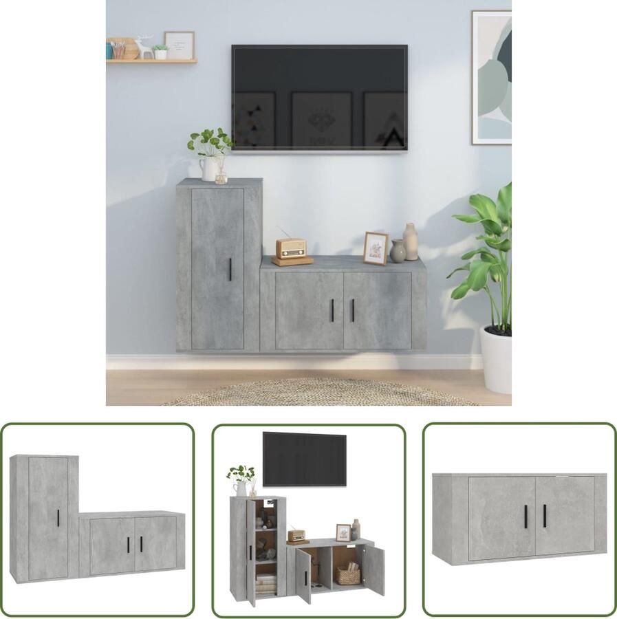 The Living Store Televisiekastenset Klassiek betongrijs 80 x 34.5 x 40 cm 40 x 34.5 x 80 cm Televisiesecretaris Tv Kast Salontafel Houten Meubilair Grijs Meubilair - Foto 2