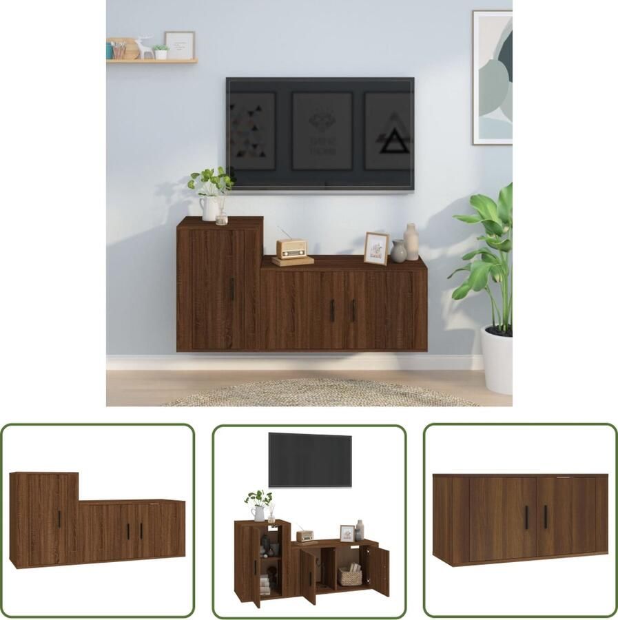 The Living Store Klassieke Televisiekastenset TV Meubel Bruineiken 80x34.5x40cm 40x34.5x60cm Klassieke Tv Kast Tv Meubel Houten Tv Kast Bruine Eiken Tv Kast Tv Stand - Foto 2