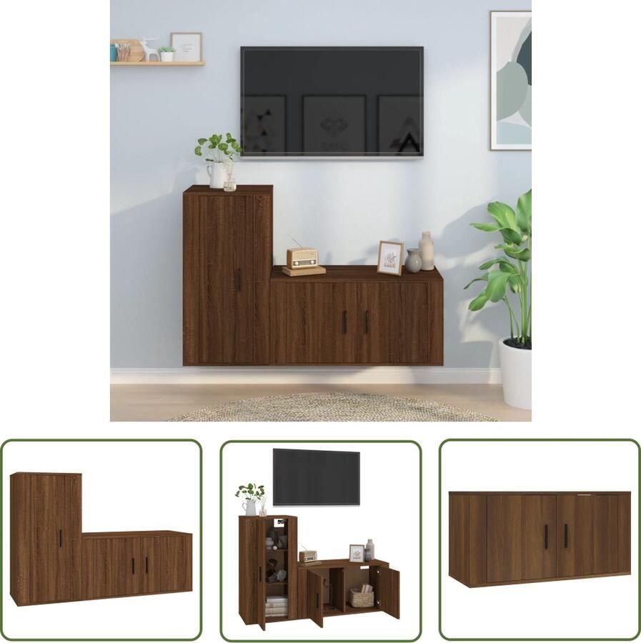 The Living Store TV-meubelset Classic Bruineiken 80x34.5x40 cm 40x34.5x80 cm TV Kast Tv Meubel Houten Tv Stand Bruine Eiken Tv Kast Wandmontage Tv Kast - Foto 2