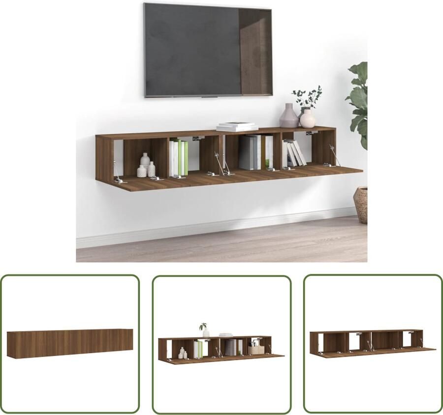 The Living Store Houten TV-meubelset Hangende tv-kasten Modern Gerookt eiken 100x30x30cm 80x30x30cm Tv Meubel Houten Tv Kast Tv Stand Salontafel Living Room Furniture - Foto 2