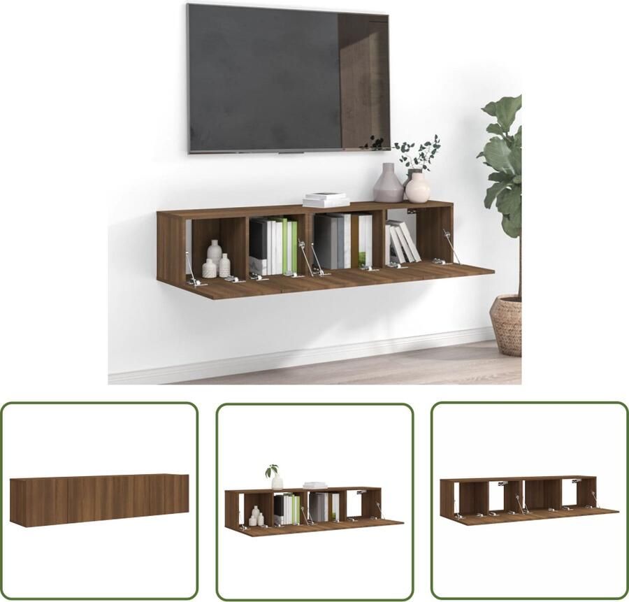 The Living Store TV-meubelset Houten Hangende tv-kast 60 x 30 x 30 cm Bruineiken Tv-meubel Tv Kast Houten Tv-meubel Bruin Tv-meubel Modern Tv-meubel - Foto 2