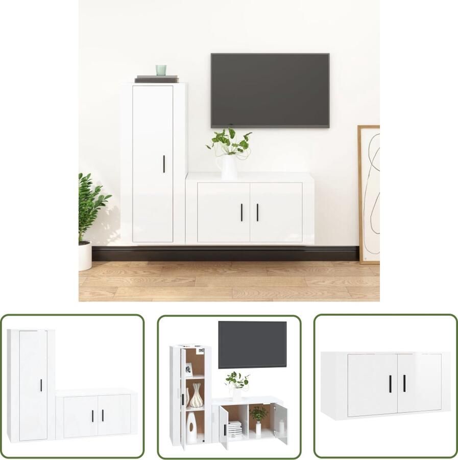 The Living Store TV-meubel Set Klassiek ontwerp Hoogglans wit 80 x 34.5 x 40 cm 40 x 34.5 x 100 cm TV-meubel Klassiek Design Witte TV-stand Houtsoort Woonkamer Decoratie - Foto 2