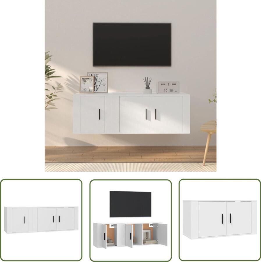 The Living Store 2-delige Tv-meubelset bewerkt hout wit Klassieke Tv Kast Tv Meubel Houten Tv Kast Wit Tv Meubel Tv Kast Met Lade - Foto 2