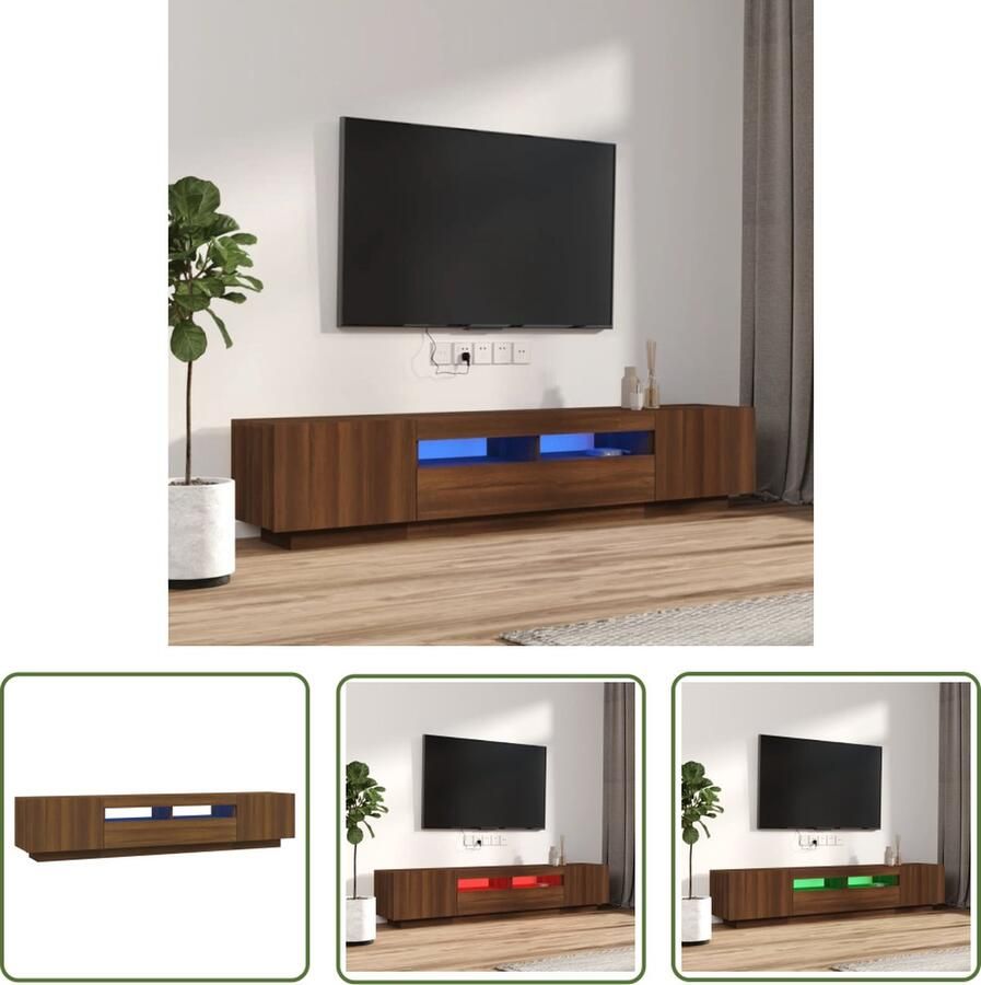 The Living Store TV-meubel LED-verlichting 100x35x40 cm bruineiken bewerkt hout USB-aansluiting Tv-meubel Bruineiken Meubilair Led Lampen Houten Tv-stand Media Storage - Foto 2