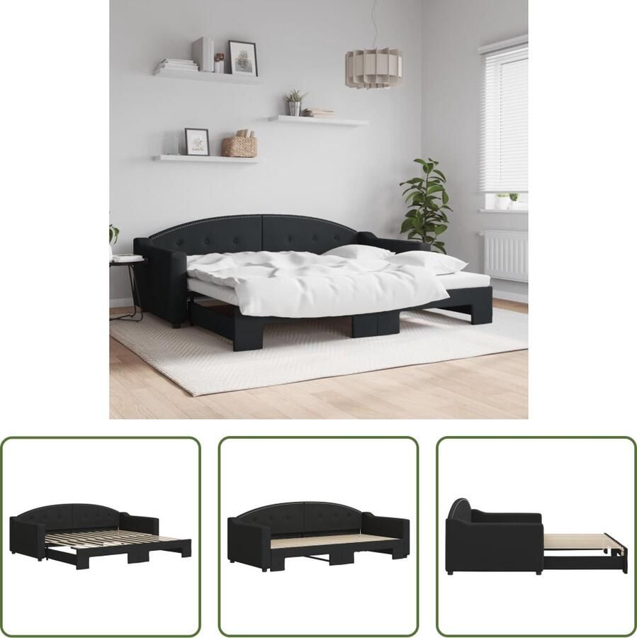 VidaXL Slaapbank met onderschuifbed 90x200 cm stof zwart Slaapbank 2-in-1 Bank Sofa Bed Boxspring Guest Bed