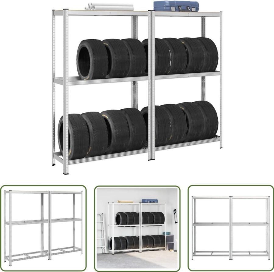 VidaXL 2-laags bandenrekken 2st zilver 110x40x180cm Bandenrek Garageopslag Bandenstalling Industriele Opslag Metalen Rek