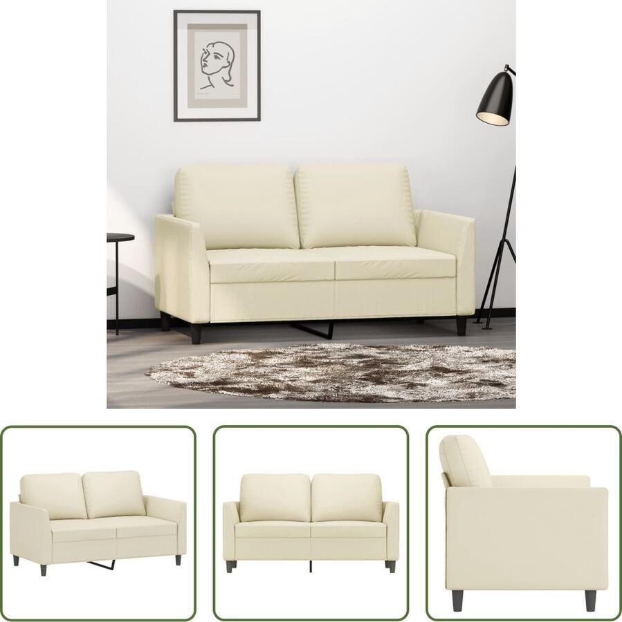The Living Store 2-zitsbank Crème Kunstleer 140 x 77 x 80 cm Stevig frame Tweezitsbank Bankstel Salontafel Woonkamerinrichting Creme Kleuren