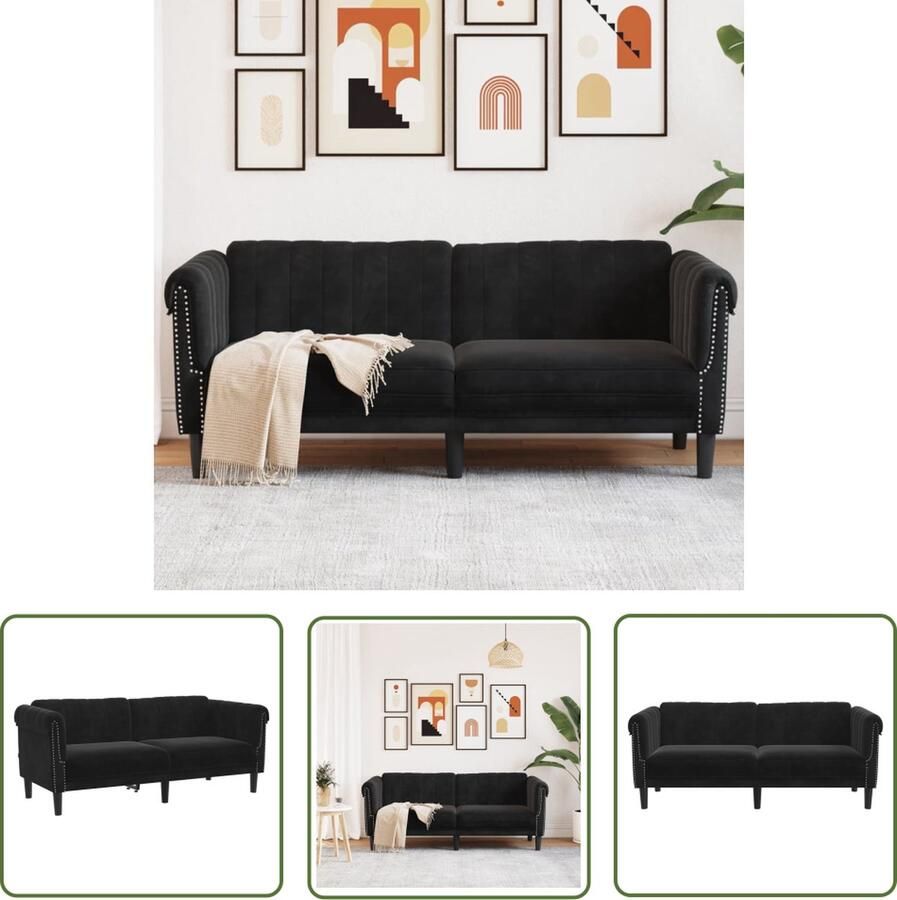 The Living Store Bank Fluwelen 2-Zits Zwart Comfortabele Zitting 182 x 77 x 74 cm Max 110 kg Montage Vereist 2 Zits Bank Zwarte Bank Velvet Bank Lounge Bank Banks Kopen