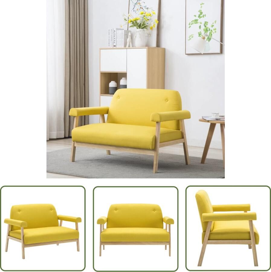 The Living Store 2-zitsbank Geel 115x69x75cm Houten frame Polyester bekleding Tweezitsbank Geel Sofa Banks Kopen Comfortabele Bank Salon Meubels - Foto 2