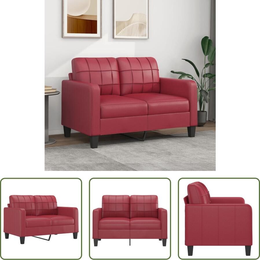 The Living Store 2-zitsbank Kunstleer 138x77x80 cm Wijnrood Tweezitsbank Lederlook Rode Bank Lounge Meubilair Woonkamermeubel - Foto 2