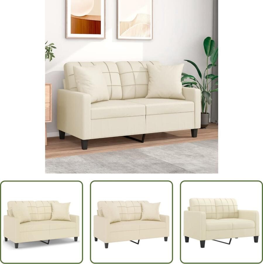 The Living Store Tweezitsbank met sierkussens 120 cm kunstleer crèmekleurig Tweezitsbank Sofa Bankstellen Lounge Meubels Creme Sofa