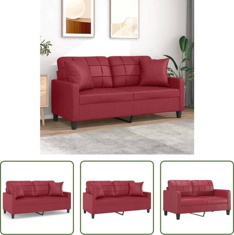 The Living Store 2-zitsbank Kunstleer Wijnrood 158 x 77 x 80 cm Stevig frame Tweezitsbank Kunstleder Sofa Rode Bank Lounge Bank Gezellige Bank - Foto 4