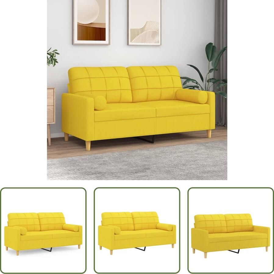 The Living Store 2-zitsbank Lichtgeel 158 x 77 x 80 cm Comfortabele zitting Verwijderbare kussenhoezen Tweezitsbank Lichtgele Bank Bankstel Lounge Meubilair Stoffen Bank