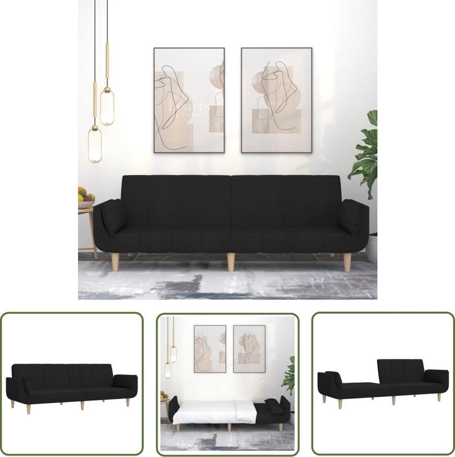 The Living Store 2-zitsbank Slaapbank 220 x 100 x 52 cm Zwart stoffen bekleding met comfortabele zitervaring Slaapbank 2 Persoonsbed Logeerbed Bankstel Zitzitting - Foto 2