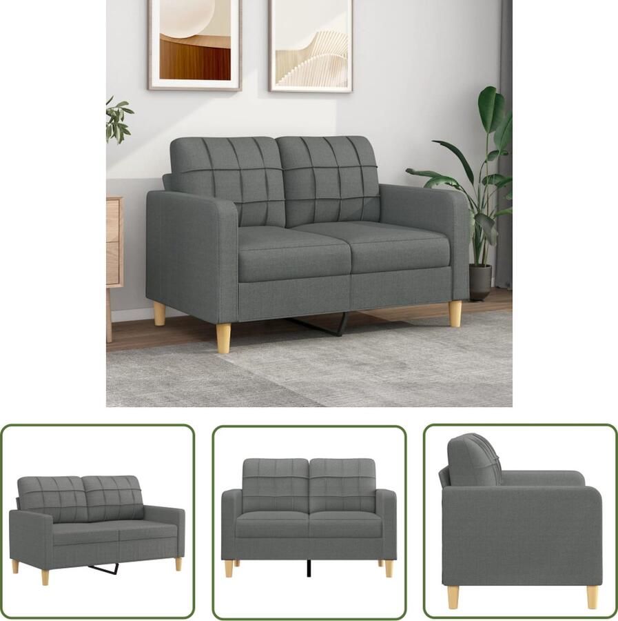 The Living Store 2-zitsbank stof 138 x 77 x 80 cm donkergrijs Tweezitsbank Sofa Donkere Kleuren Stoffen Bank Lounge Furniture - Foto 2