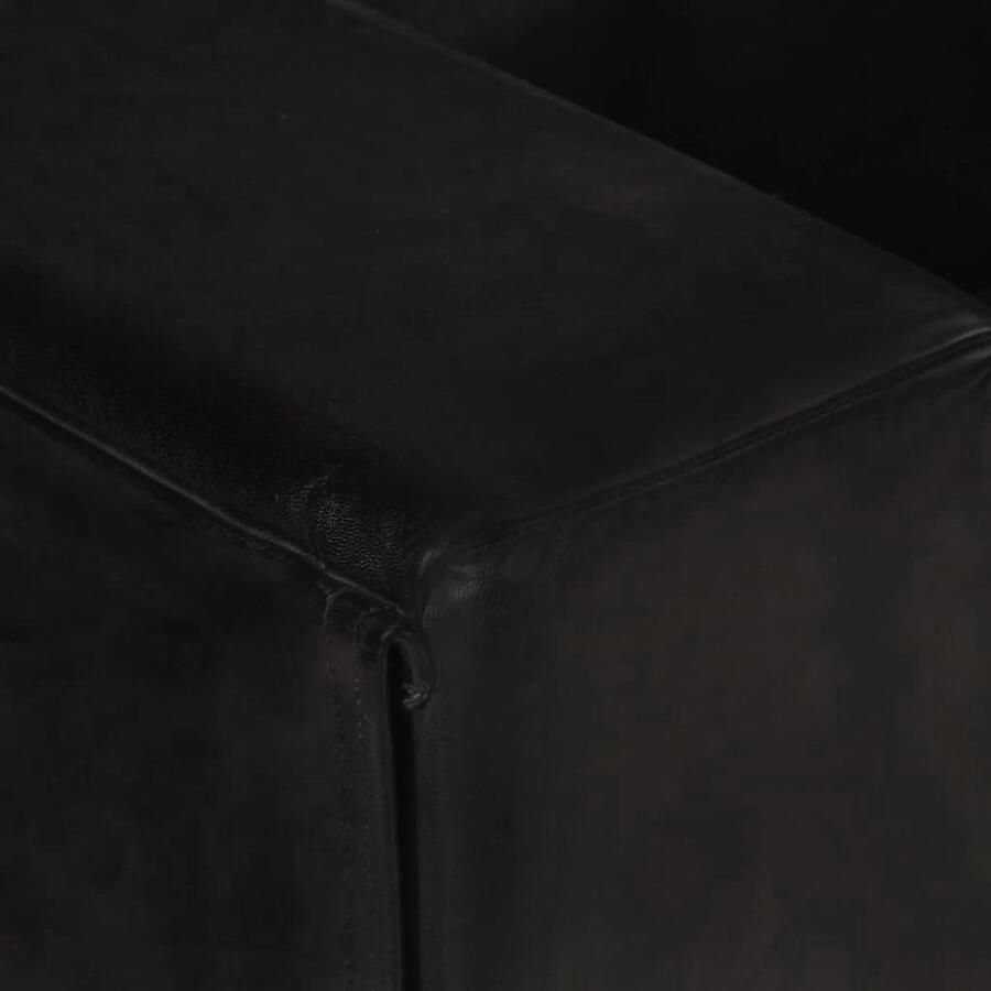 The Living Store 2-zitsbank Vintage Echt Geitenleer Zwart 145 x 69 x 68 cm Massief Acaciahout