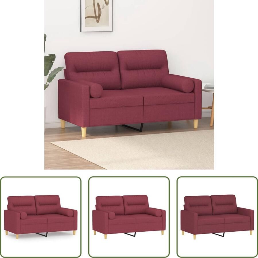 The Living Store 2-zitsbank Wijnrood 138x77x80 cm Duurzame stof Stevig metalen frame Verwijderbare kussenhoezen Comfortabele zitervaring Inclusief 2 sierkussens Tweezitsbank Rode Bank Banks Kopen Lounge Meubilair Stoffen Bank - Foto 2
