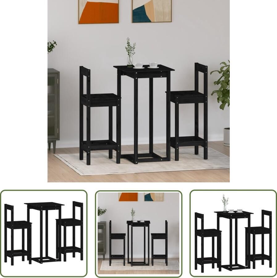 The Living Store Bartafel Massief Grenenhout 60x60x110 cm Zwart Bartafel Houten Bartafel Grenenhout Bartafel Zwarte Bartafel Barset