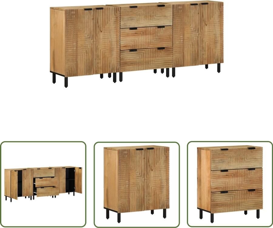 The Living Store 3-delige Dressoirs 60x33x75 cm massief mangohout bruin Dressoir Mango Hout Vintage Landelijk Salontafel