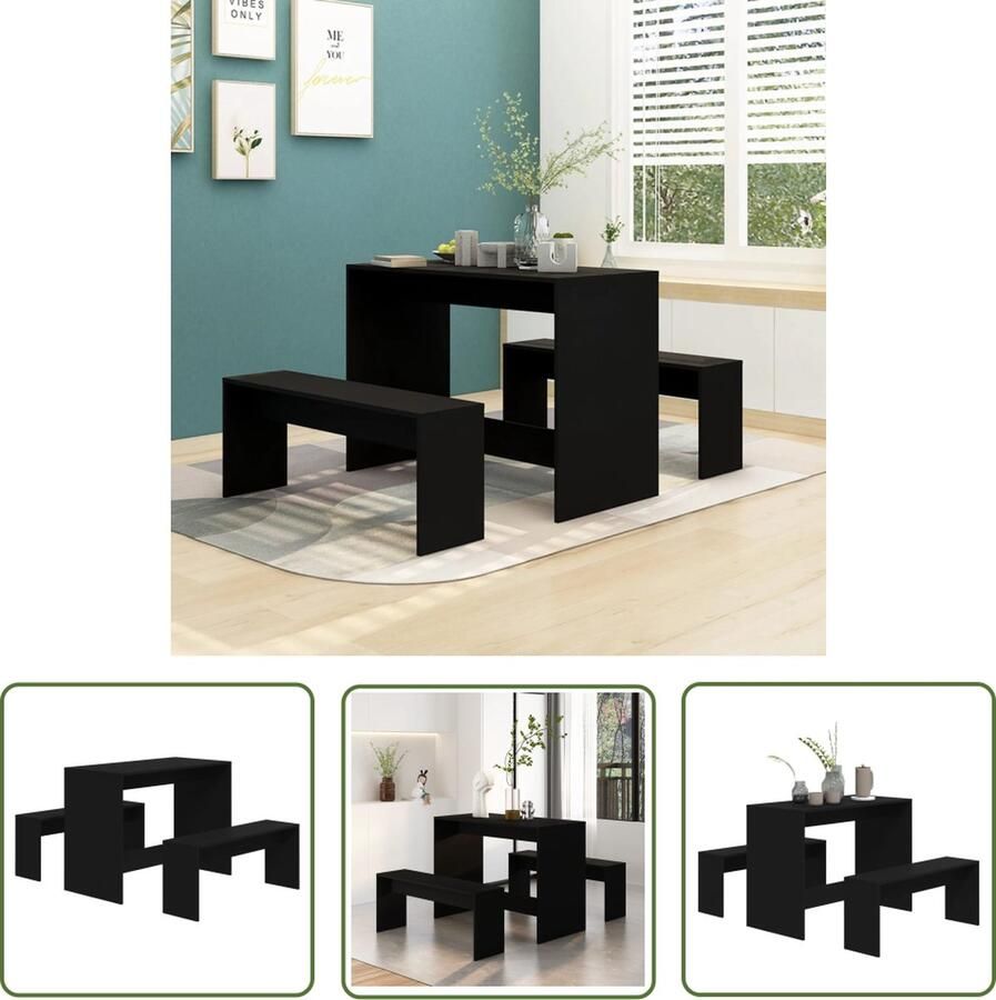 The Living Store Eethoek Baja Tafel 102 x 50 x 75 cm Bankje 97 x 25 x 40 cm Zwart spaanplaat Draagvermogen 110 kg Eetkamerstoel Eettafel Houten Meubilair Salontafel Woonkamerinrichting