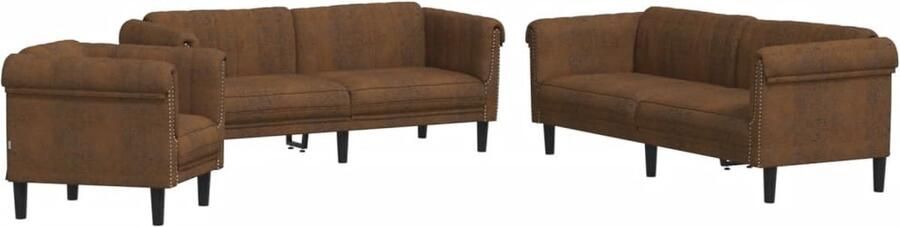 The Living Store 3-delige Loungeset fluweel bruin Loungeset Bankstel Bruine Bank Velvet Bank Comfort Bank - Foto 3