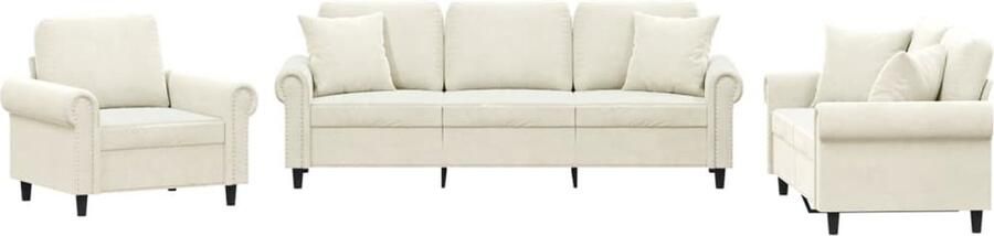 The Living Store 3-delige Loungeset met kussens fluweel crèmekleurig Loungeset Bankstel Velvet Sofa Fluweel Bank Lounge Set