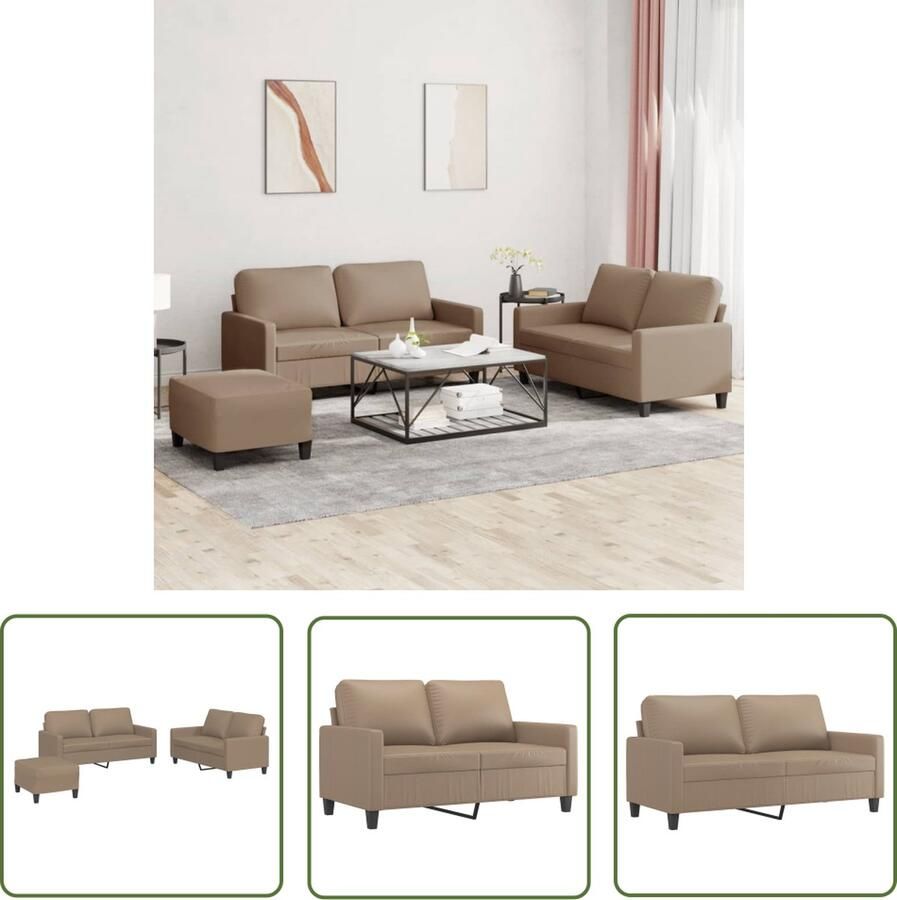 The Living Store 3-delige Loungeset met kussens kunstleer cappuccino Loungeset Buitenmeubel Tuinlounge Bruine Lounge Set Lederlook