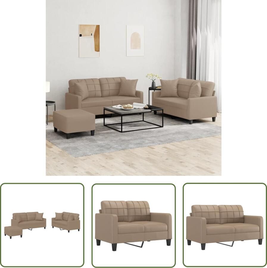 The Living Store Loungeset Cappuccino Kunstleer 2-zitsbank groot 158 x 77 x 80 cm Inclusief voetenbank en kussens Loungeset Tuinmeubel Buitenset Lounge Koffiehoek