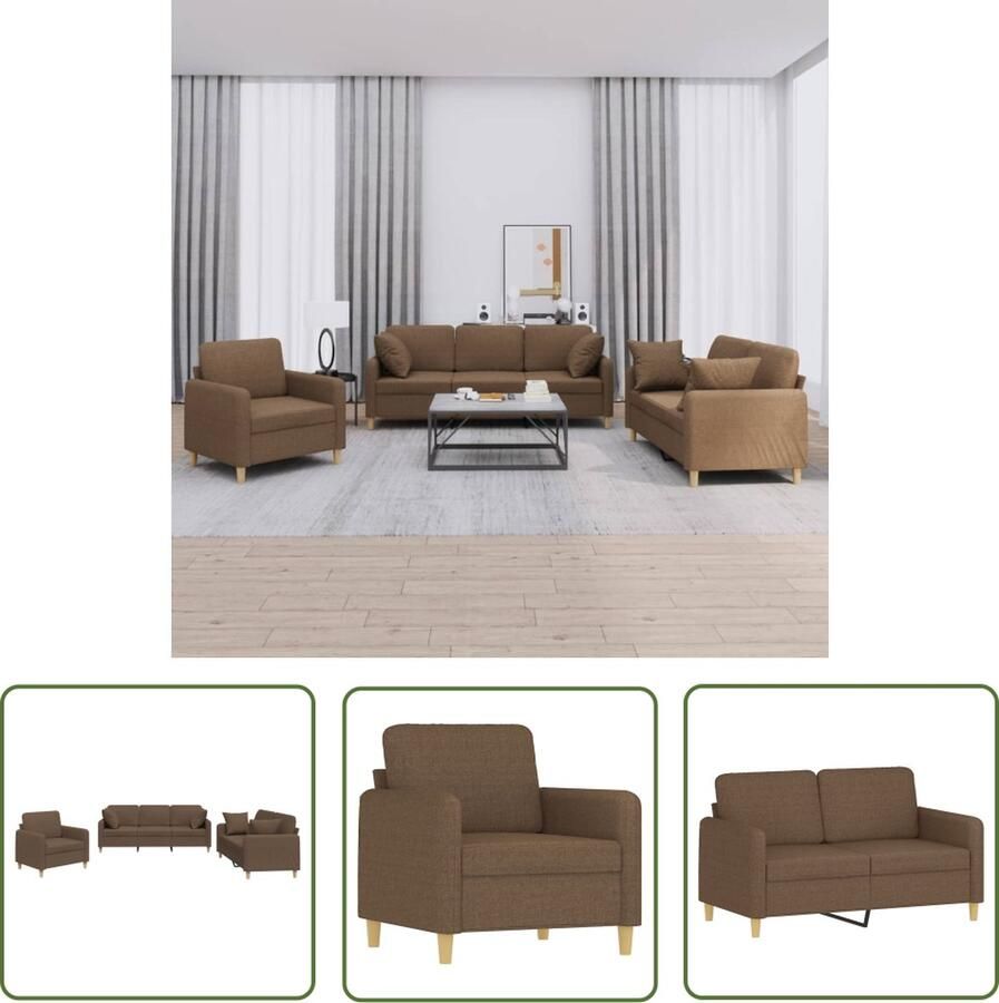 The Living Store 3-delige Loungeset met kussens stof bruin Loungebank Bruine Bank Bankstel Fauteuils Tuinlounge - Foto 2
