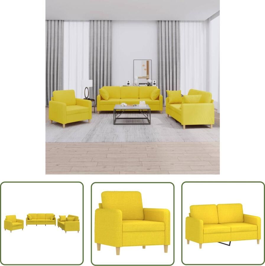 The Living Store 3-delige Loungeset met kussens stof lichtgeel Loungebank Bankstel Fauteuil Twee Persoonsbank Drie Persoonsbank