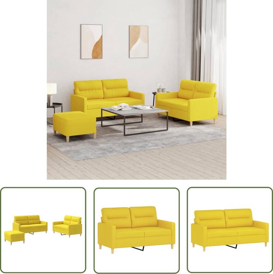 The Living Store Loungeset Geel 2-zitsbank (groot) 158x77x80cm Multiplex Metaal Stof Loungeset Tuinmeubel Lounge Stoffen Bank Geel Meubilair 2 Persoons Bank