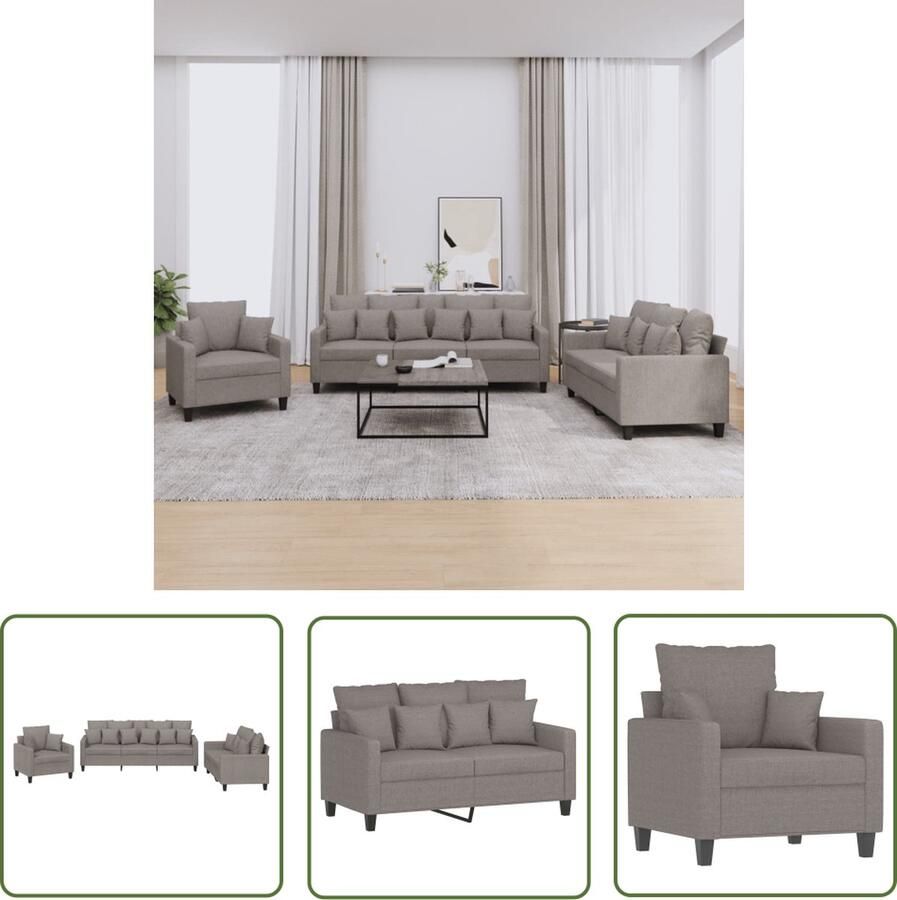 The Living Store 3-delige Loungeset met kussens stof taupe Loungeset Bankstellen Loungemeubel Tuinset Buitendecoratie